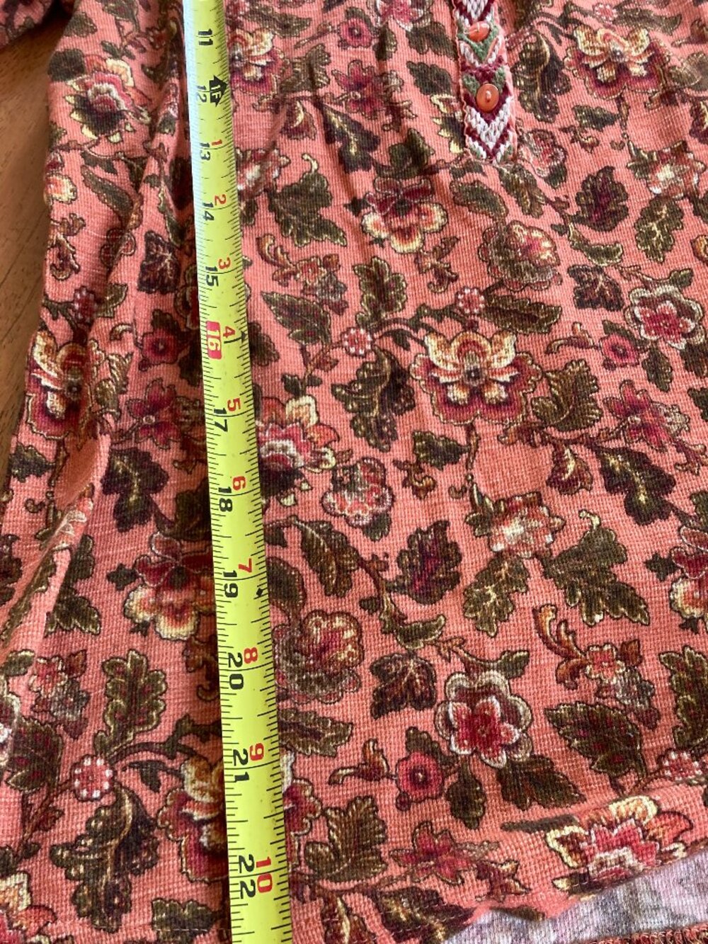 Sundance Floral Waffle Knit Top Embroidered Henley Orange - Medium (runs small?) - Picture 9 of 10